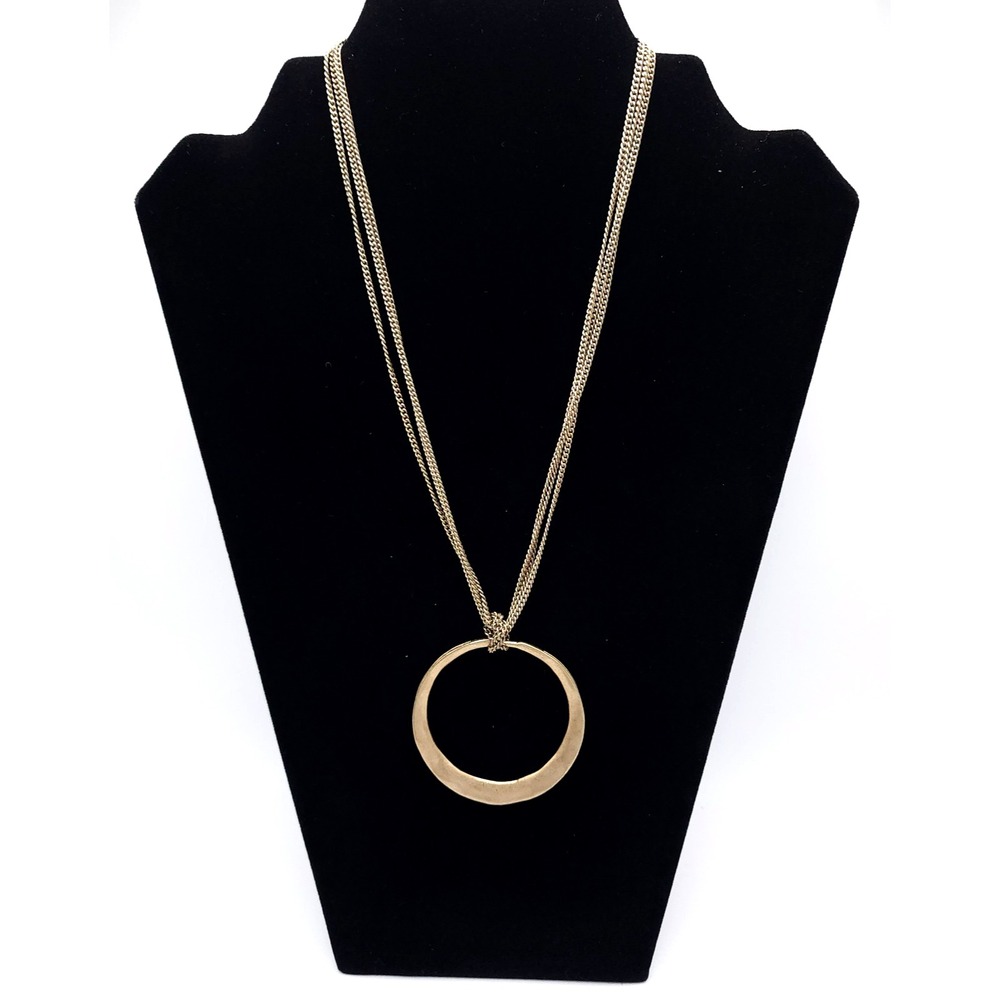 Kenneth Cole Gold Tone Multi Chain Circle Pendant Statement Necklace Signed